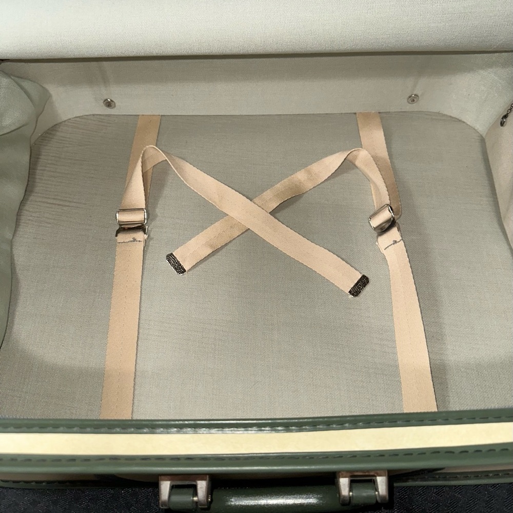 Vintage Grasshopper Suitcase Cream and Green Classic Soft Sided Stiff Frame MCM - Picture 7 of 16